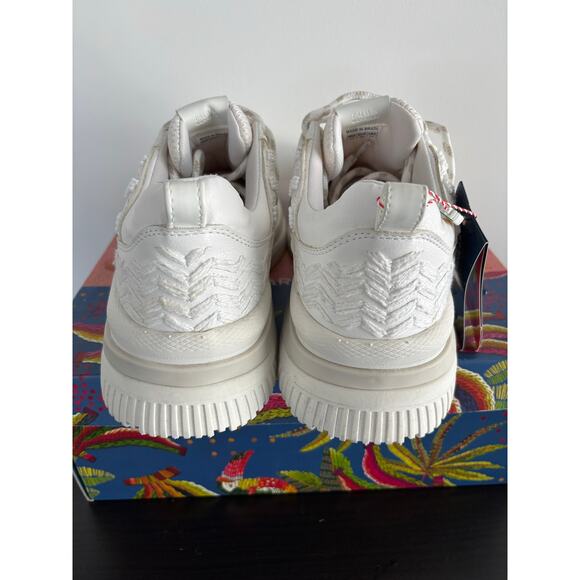 FARM RIO OFF WHITE PLATFORM SNEAKERS BEADED EMBROIDERED SIZE 41 US-11 - Picture 5 of 11